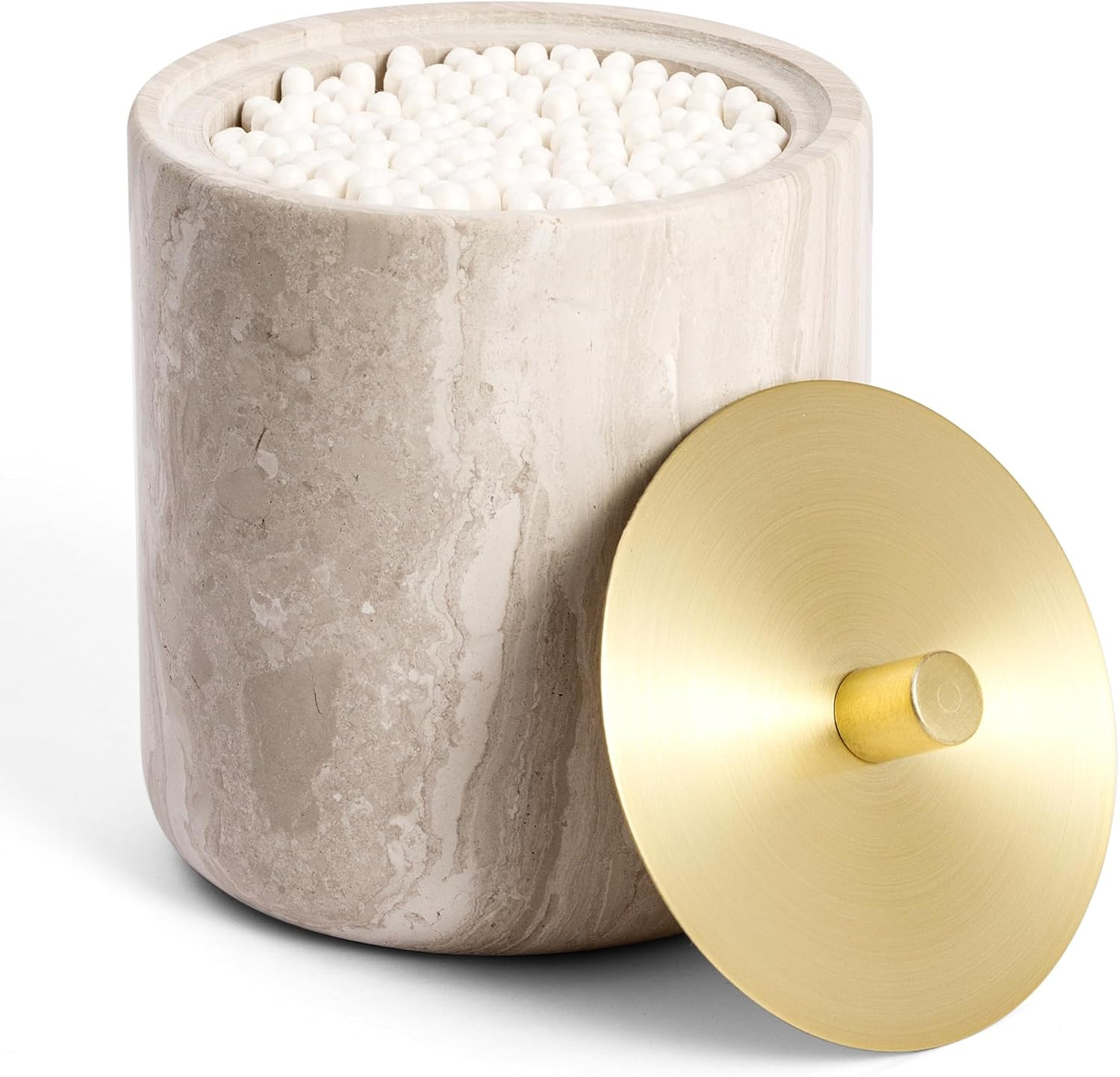 WORHE Marble Qtip Holder with Brass Lid for Cotton Swabs,Balls,Pads,Floss Picks Large Capacity Ma... | Amazon (US)
