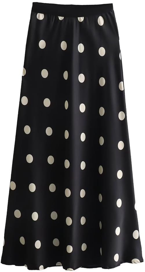 Women Polka Dot Midi Skirt Satin Flowy Aline Long Sexy Summer Skirt | Amazon (US)