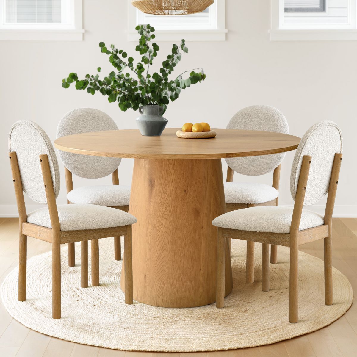 Dwen+Maye 5 Piece Round Dining Set,46" Manufactured Grain Upholstered Boucle Dining Chair with Ki... | Target