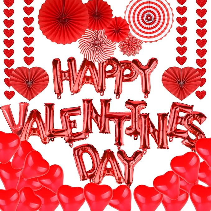Valentine's Day Decorations Kit 16" Mylar Foil Happy Valentine's Day Letters Balloons with Red Pa... | Amazon (US)
