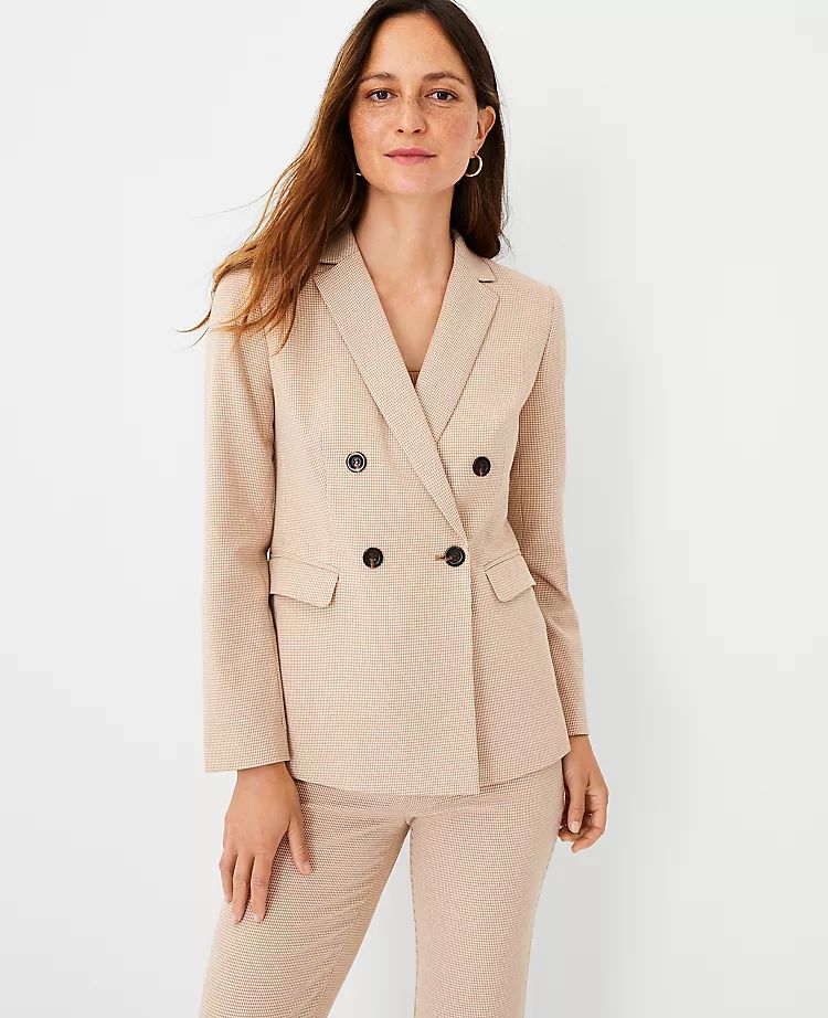 Petite Houndstooth Relaxed Double Breasted Long Blazer | Ann Taylor (US)