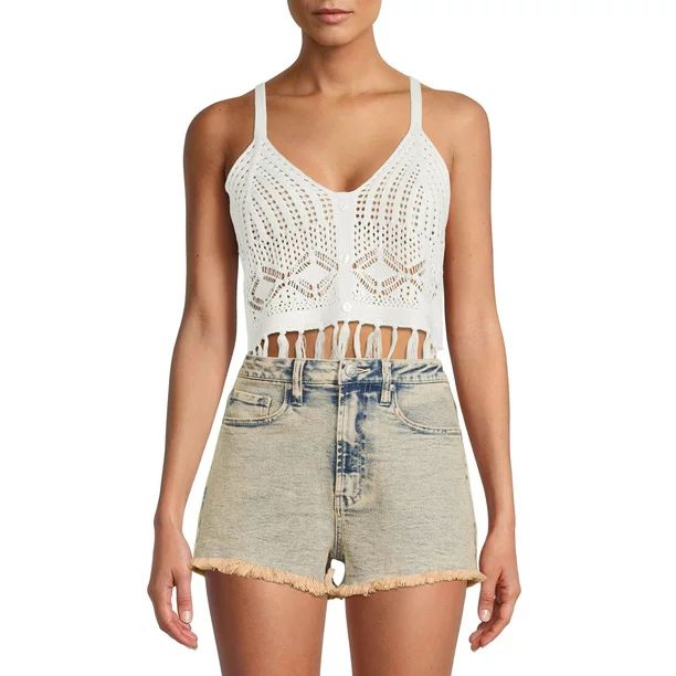Madden NYC Juniors' Cropped Mixed Tank Top with Fringe - Walmart.com | Walmart (US)