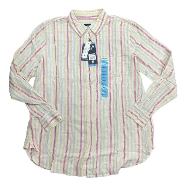Gap Ladies Lightweight Long Sleeve Collared Linen Button Down Top (Dotted Sun Stripe, L) | Walmart (US)