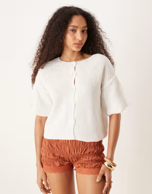 ASOS DESIGN knit short sleeve cardigan in white | ASOS (Global)