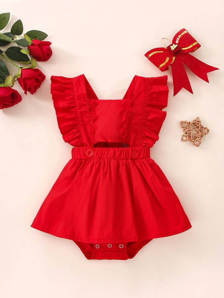 Baby Guipure Lace Panel Ruffle Trim Combo Bodysuit Dress | SHEIN