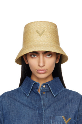 Beige V Logo Detail Bucket Hat | SSENSE