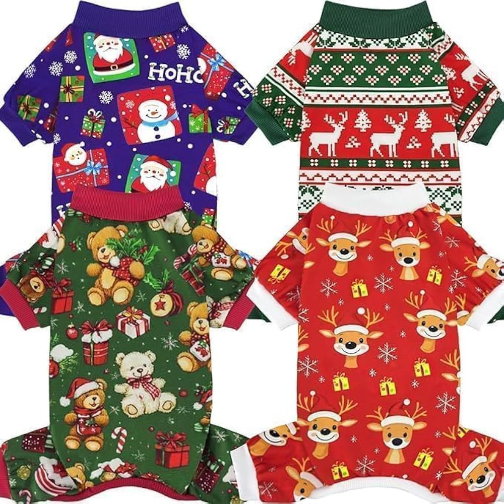 XPUDAC 4 Pieces Dog Pajamas for Small Dogs Pjs Clothes Puppy Onesies Outfits for Doggie Christmas... | Amazon (US)