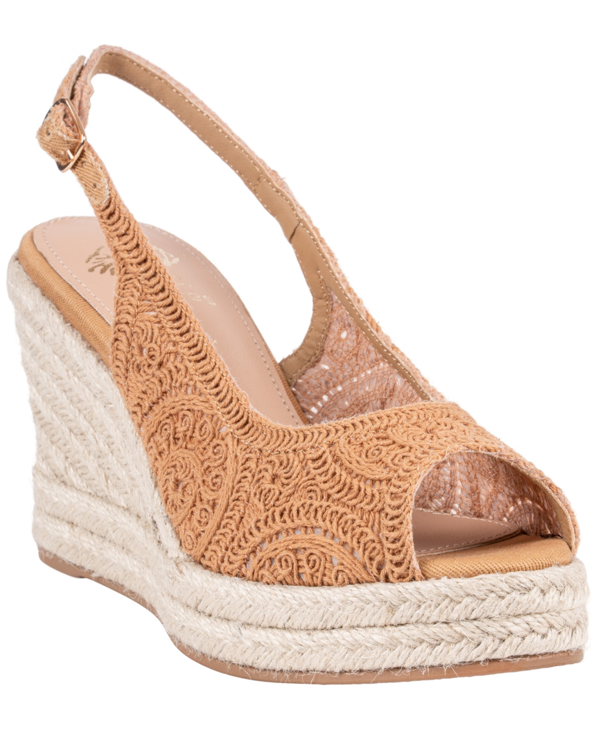 Gc Shoes Women's Bowery Crochet Espadrille Wedge Sandals - Tan | Macy's
