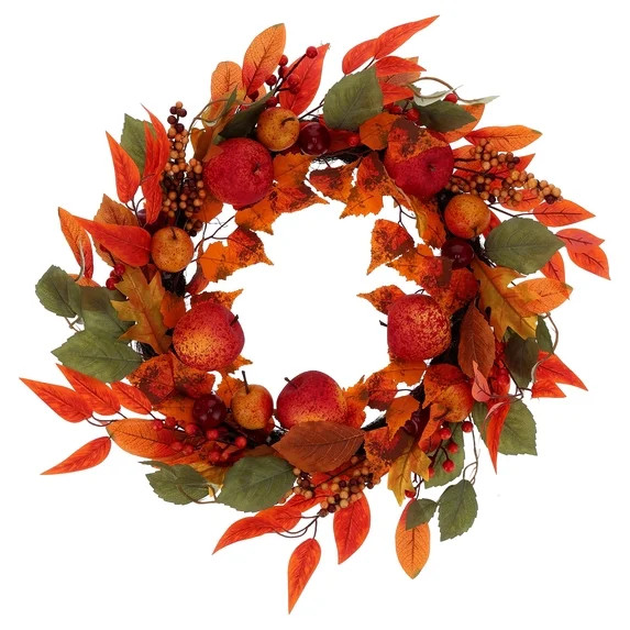 Leaves and Apples Wreath, Multicolor, 24", Fall by Way To Celebrate | Walmart (US)