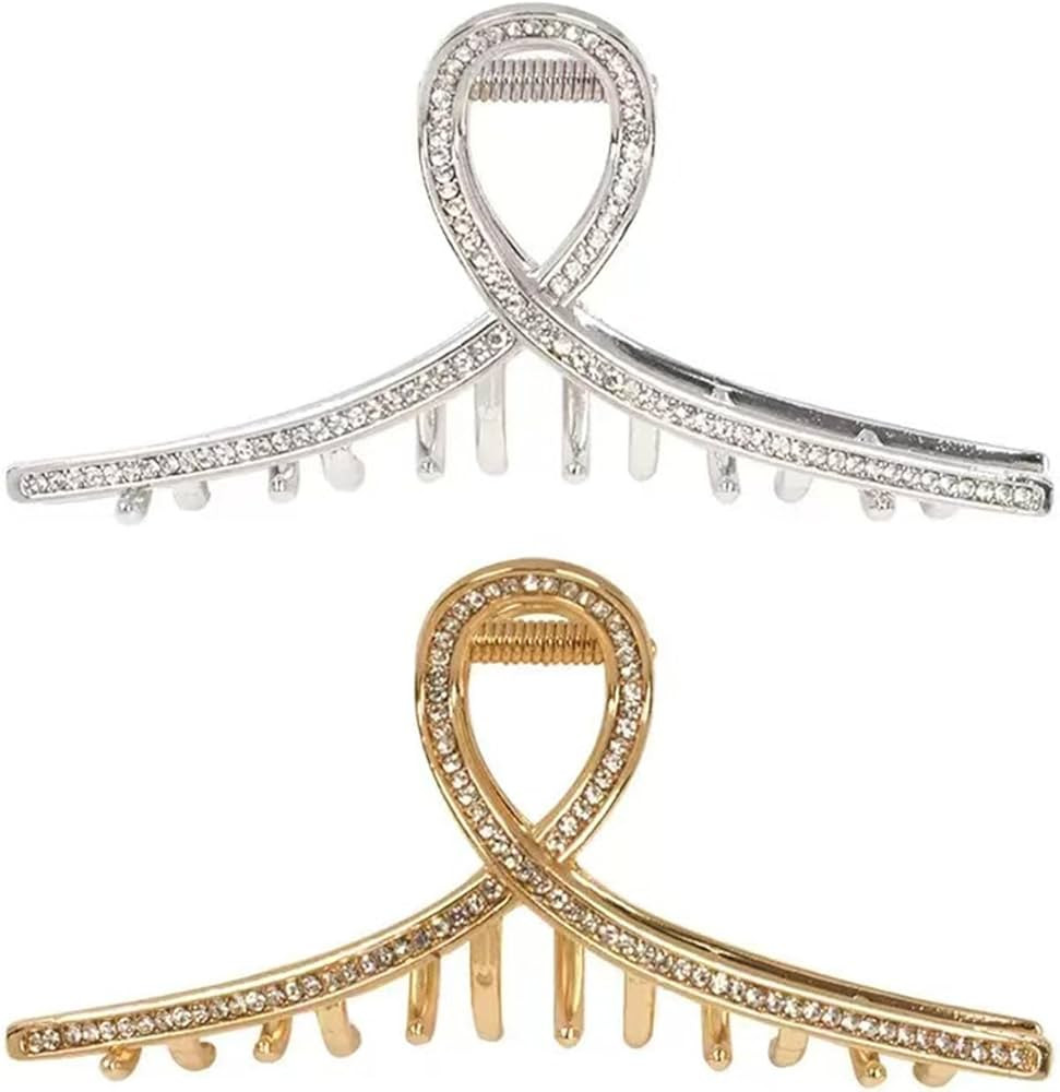 2 Pieces Rhinestone Claw Clip for Women, Gold and Sliver Sparkly Claw Clips for Thick Hair, Grils... | Amazon (US)