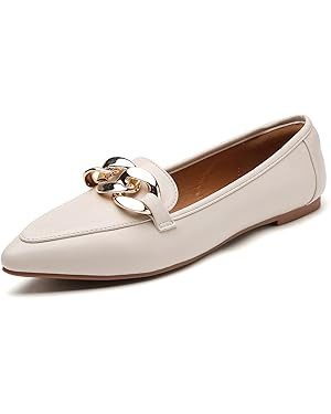 Tilocow Metal Chain Loafers for Womens Slip On Pointed Toe Flats Comfortable Fashion Work Busines... | Amazon (US)