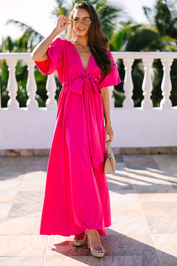 Keep It Up Fuchsia Pink Puff Sleeve Maxi Dress | The Mint Julep Boutique