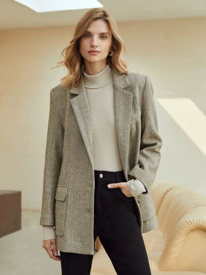 MOTF PREMIUM WOOL-MIX OVERSIZED BLAZER | SHEIN