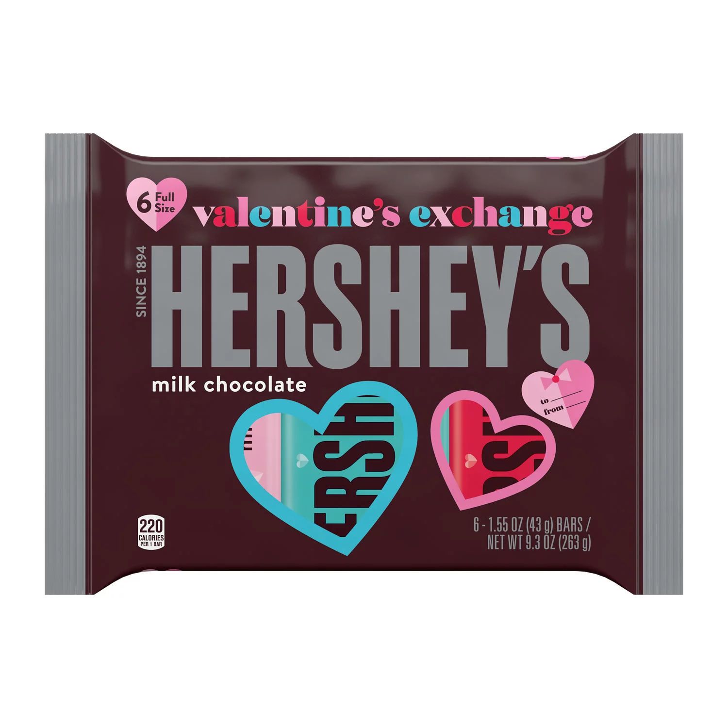 HERSHEY'S, Milk Chocolate Candy, Valentine's Day, 1.55 oz, Bars (6 Count) | Walmart (US)