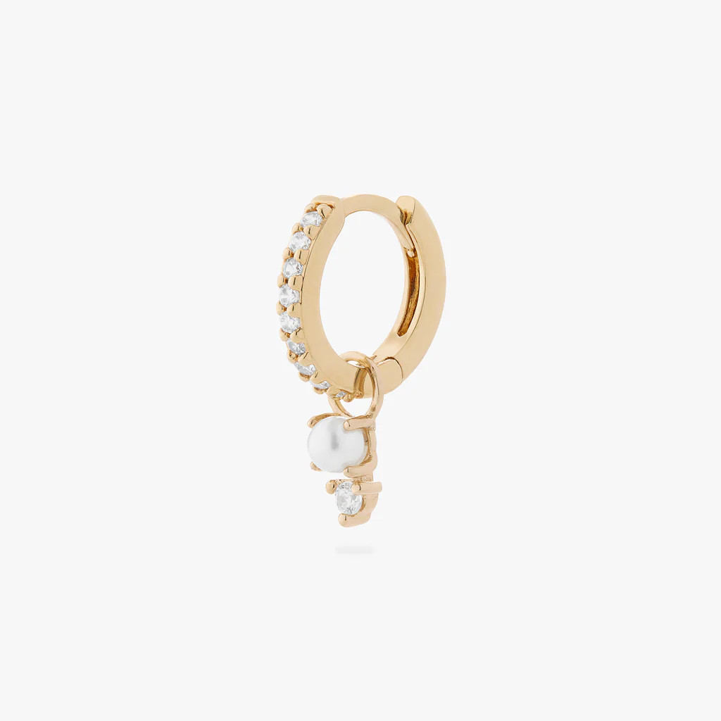 Stacked CZ Pearl Charm Huggie | Studs