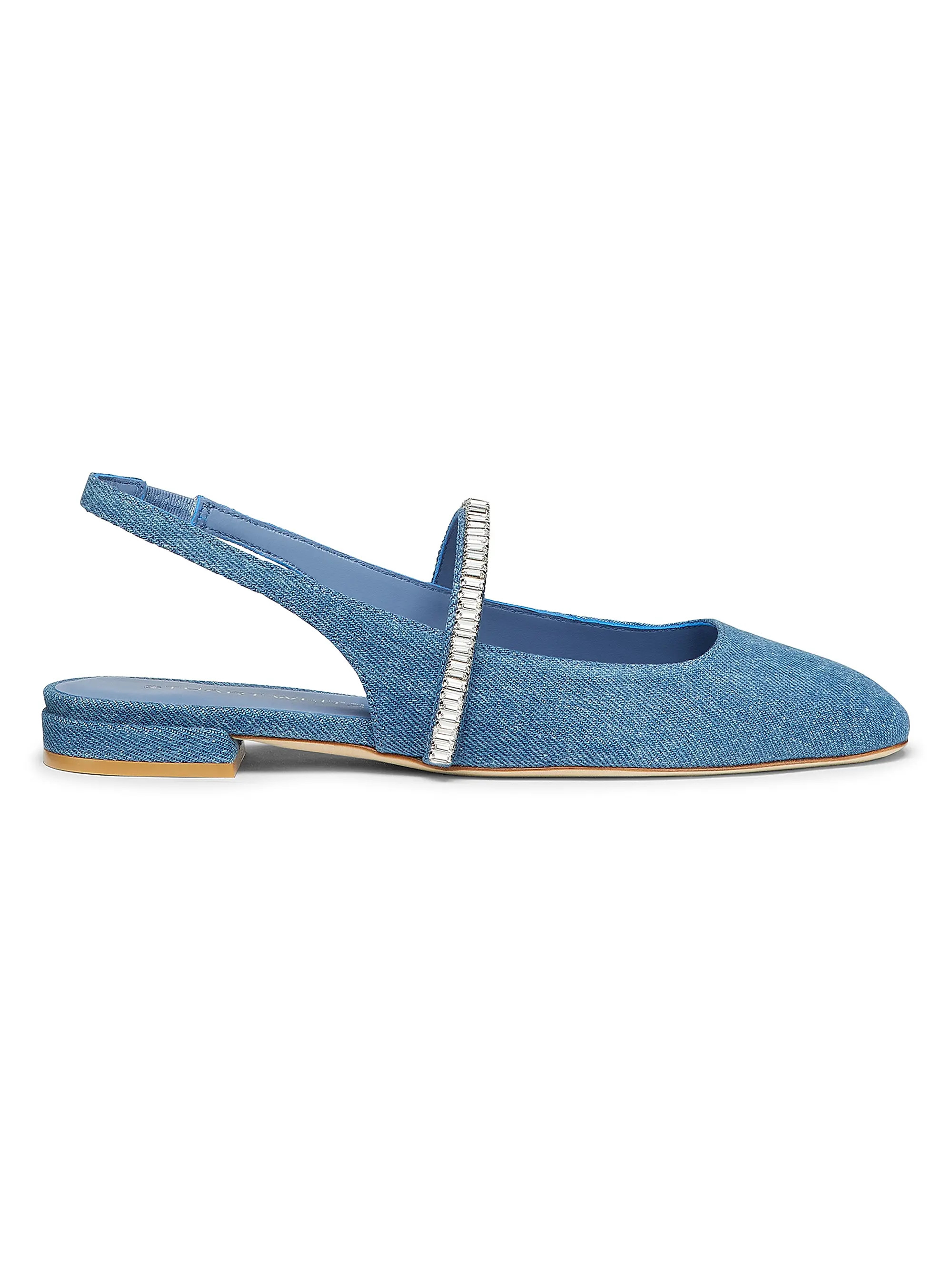 Stefanie Crystal-Embellished Denim Slingback Flats | Saks Fifth Avenue