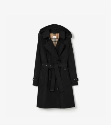 Mid-length Taffeta Kensington Trench Coat in Black - Women, Nylon | Burberry® Official | Burberry (UK)