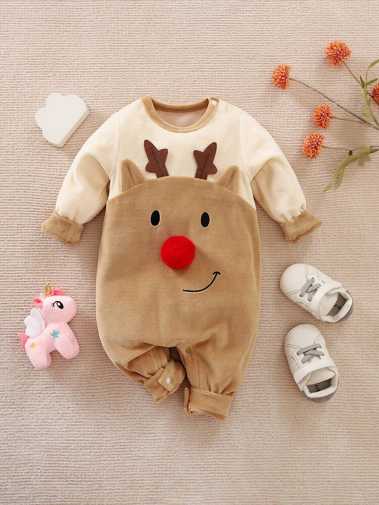 Yierying Baby Deer Embroidery 3D Patched Jumpsuit | SHEIN