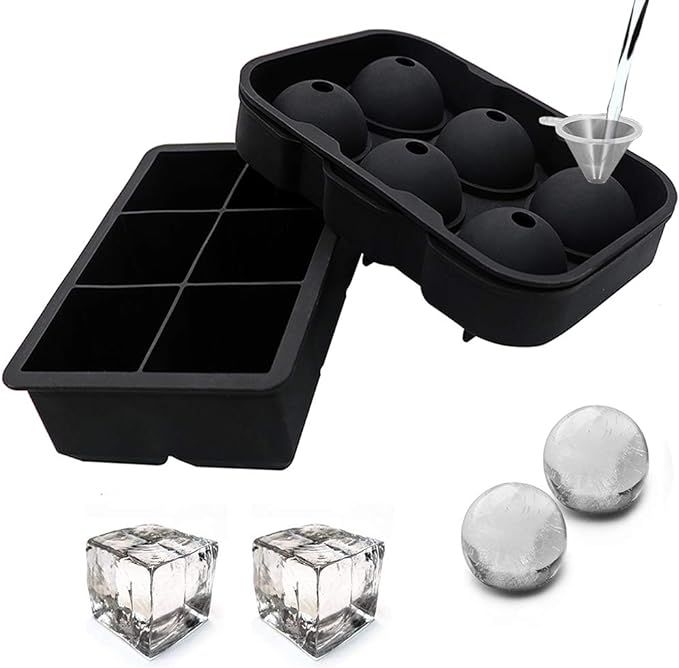 Ice Cube Trays 2 Pack, LeeYean Silicone Sphere Ice Ball Maker with Lid and Large Square Ice Cube ... | Amazon (US)