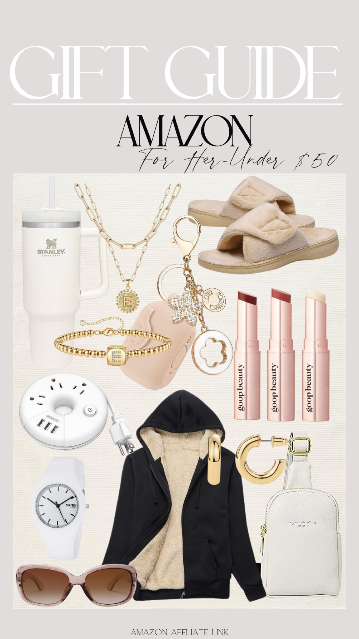 Sweater
Lipstick
Slippers
Earrings
Watch
Bracelet 
Necklace
Keychain
Earrings
Sunglass
Sling bag 

#LTKGiftGuide