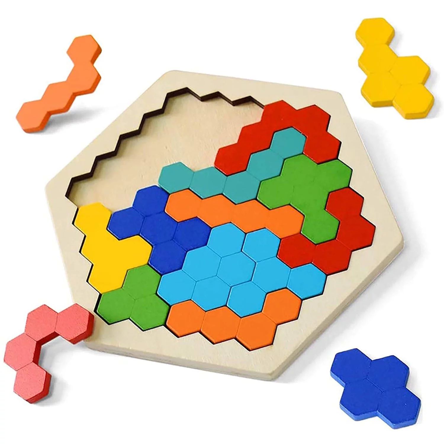 Wooden Hexagon Puzzle Block Shapes Puzzles for Kids Puzzle For Kids and Adults Tangram Brain Teas... | Walmart (US)