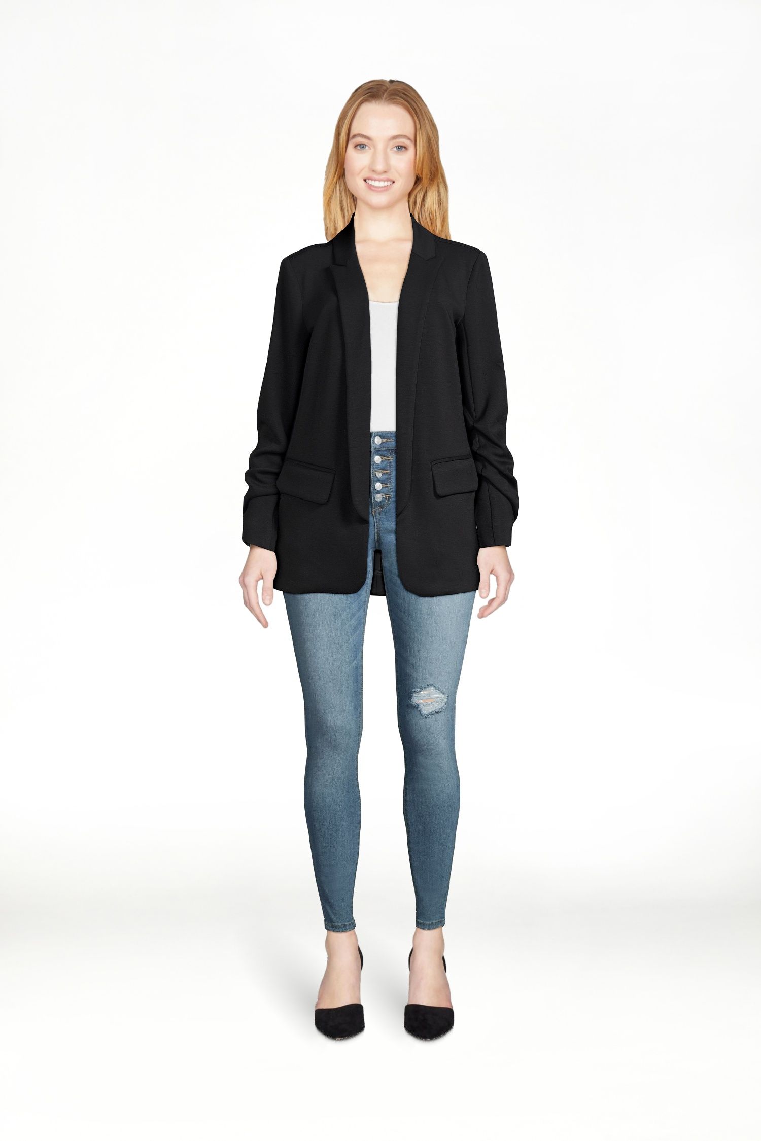Scoop Women's Relaxed Scuba Knit Blazer with Scrunch Sleeves, Sizes XS-XXL | Walmart (US)