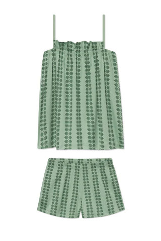Pima Ruffle Shorts Set in Granite Green Trellis | Lake Pajamas