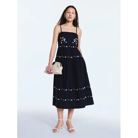 Free Assembly Women's and Women's Plus Embroidered Cotton Midi Dress, Sizes XS-4X | Walmart (US)