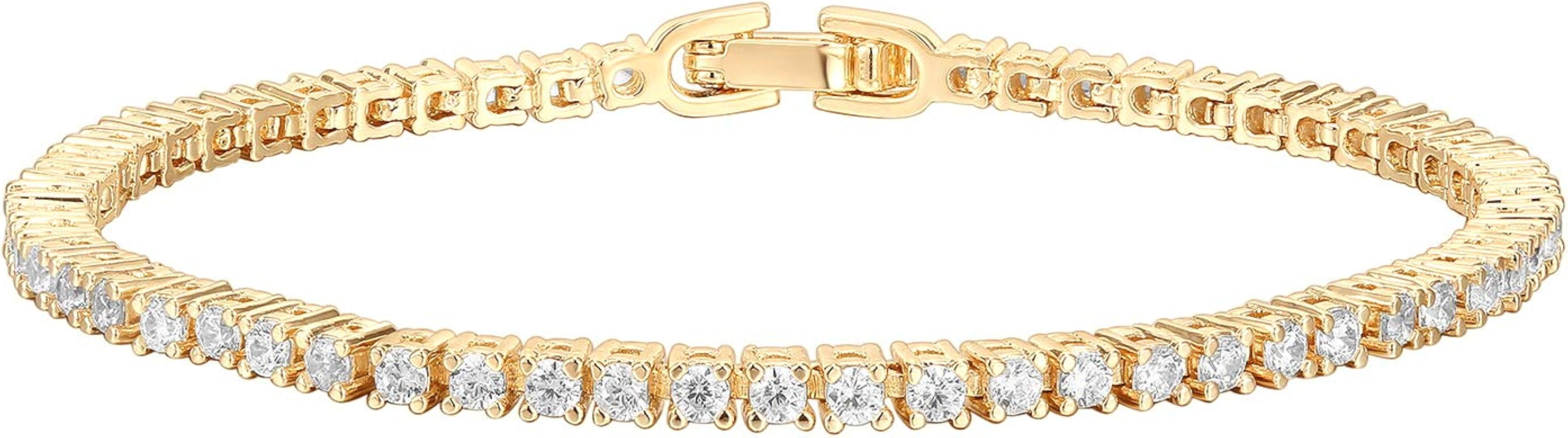 PAVOI 14K Gold Plated Cubic Zirconia Classic Tennis Bracelet | Gold Bracelets for Women | 4mm CZ,... | Amazon (US)