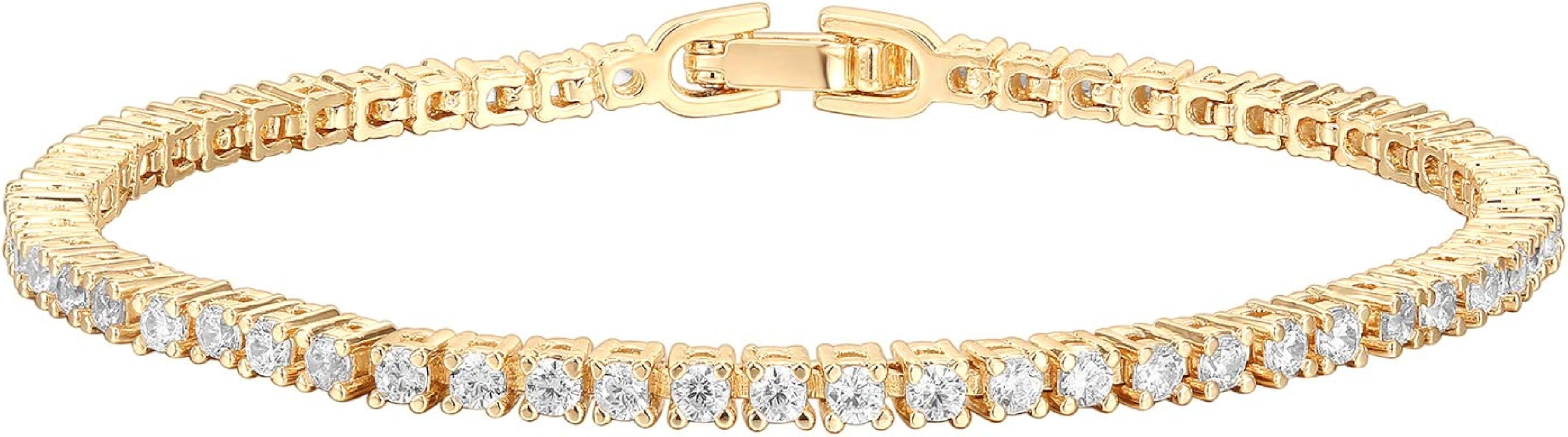 PAVOI 14K Gold Plated Cubic Zirconia Classic Tennis Bracelet | Gold Bracelets for Women | 4mm CZ,... | Amazon (US)