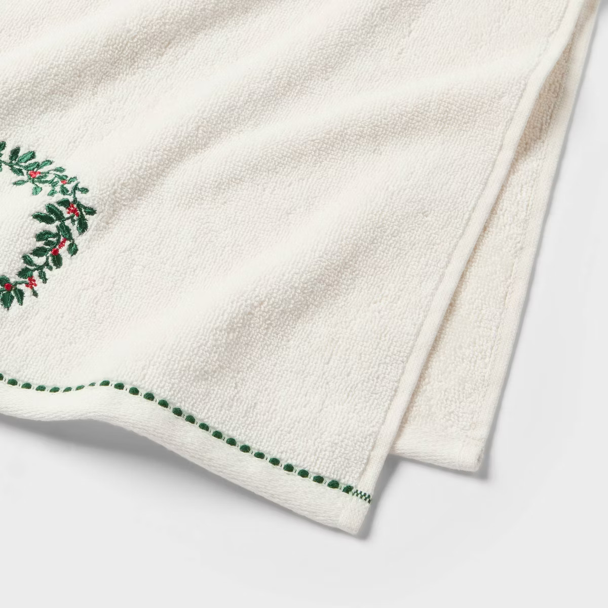 2pk Holly Wreath Christmas Hand Towels Cream - Threshold™ | Target