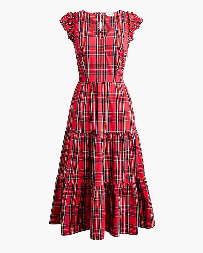 Tartan flutter-sleeve midi dress 1841 people looked at this item in the last day | J.Crew Factory