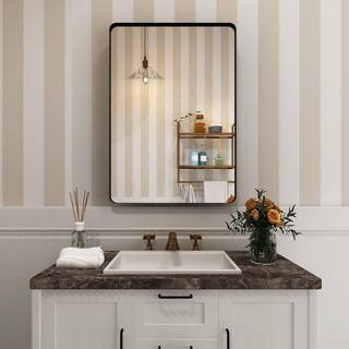 Klajowp 30 in. W x 22 in. H Small Rectangular Framed Wall Mounted Bathroom Vanity Mirror in Black... | The Home Depot