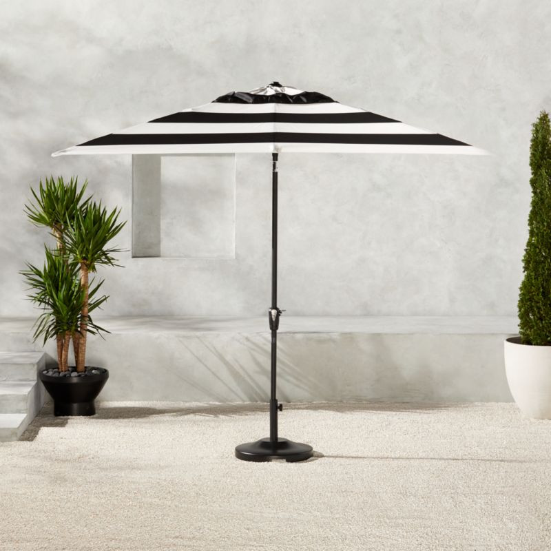 Shadow Rectangular Black and White Stripe Umbrella with Base | CB2 | CB2
