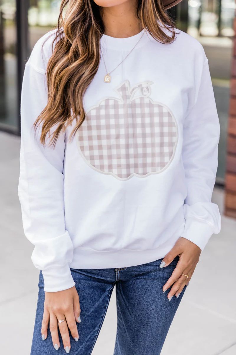 Plaid Pumpkin Applique White Sweatshirt | The Pink Lily Boutique