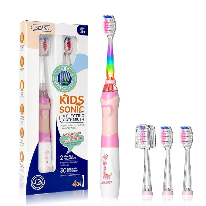 SEAGO Kids Electric Toothbrush with 2 Mins Brushing Timer and 4 Replacement Bursh Heads,Rainbow L... | Amazon (US)
