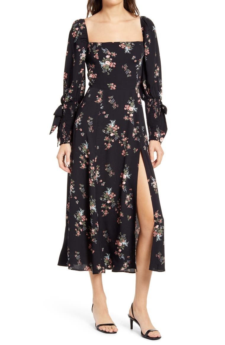 Aubrey Floral Long Sleeve Midi Dress | Nordstrom