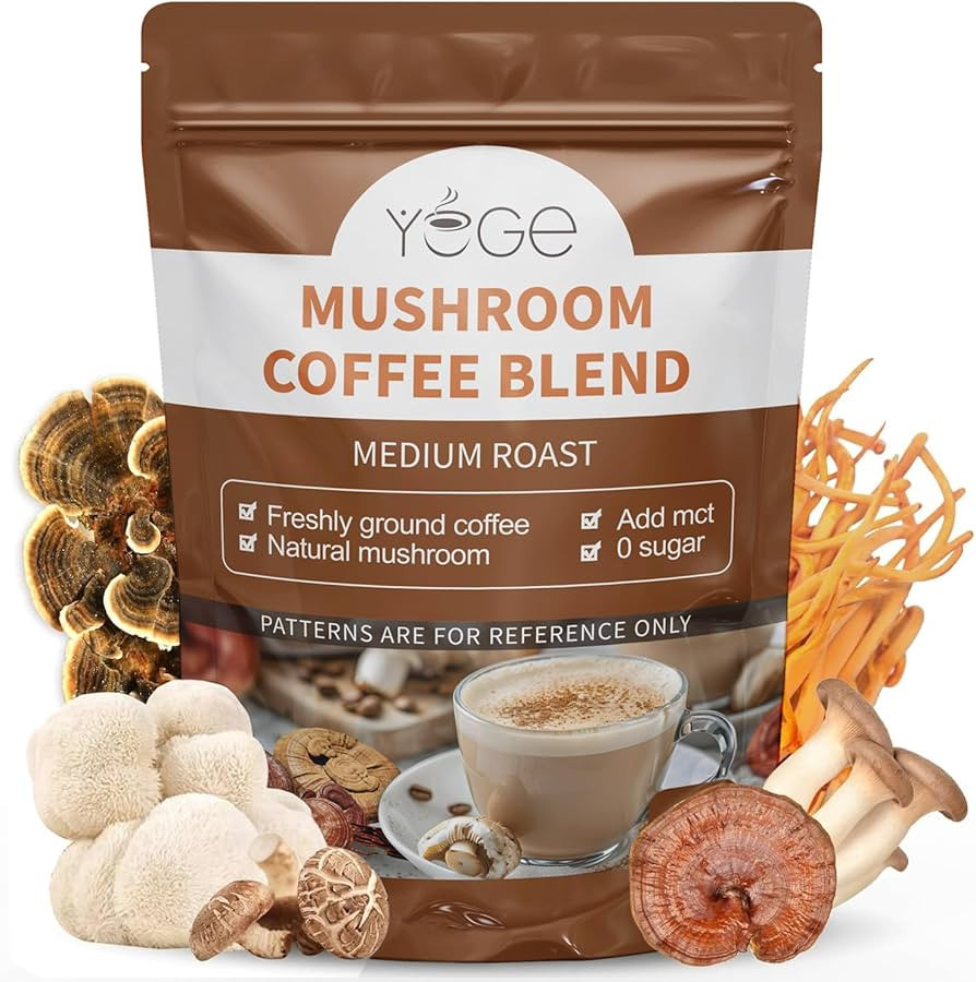 Mushroom Coffee, 6 Adaptogenic Mushrooms with Cordyceps, Reishi, King Trumpet, Shiitake, Turkey T... | Amazon (US)