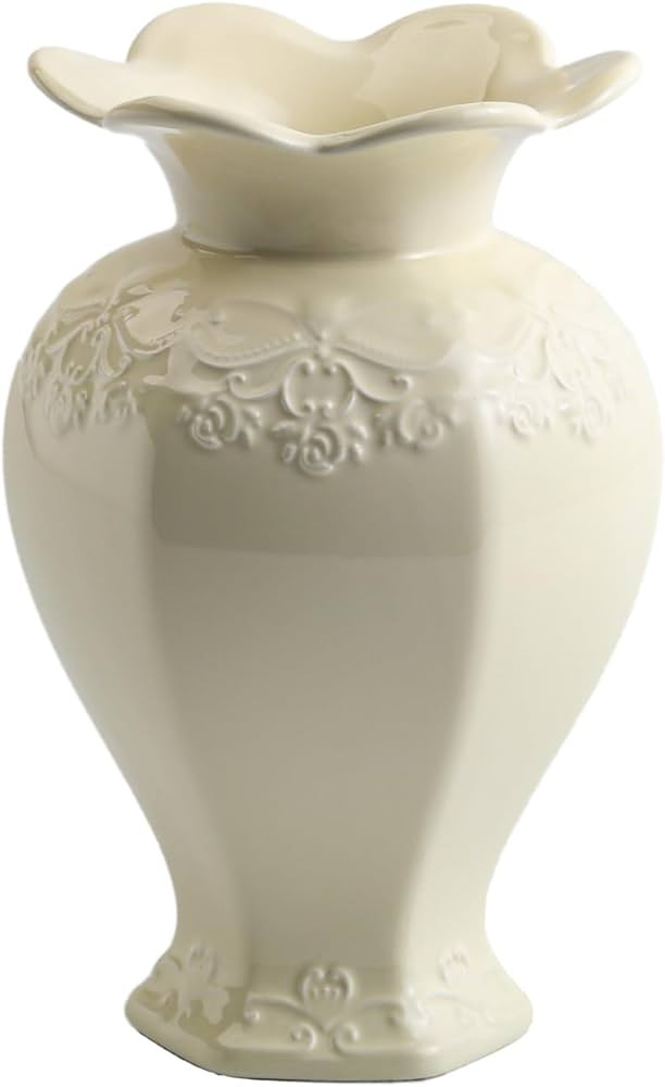 Relievo Elegant White Cream 8in 11in Ceramic Flower Tall Aesthetic Beige Table Tulip Wide Mouth R... | Amazon (US)