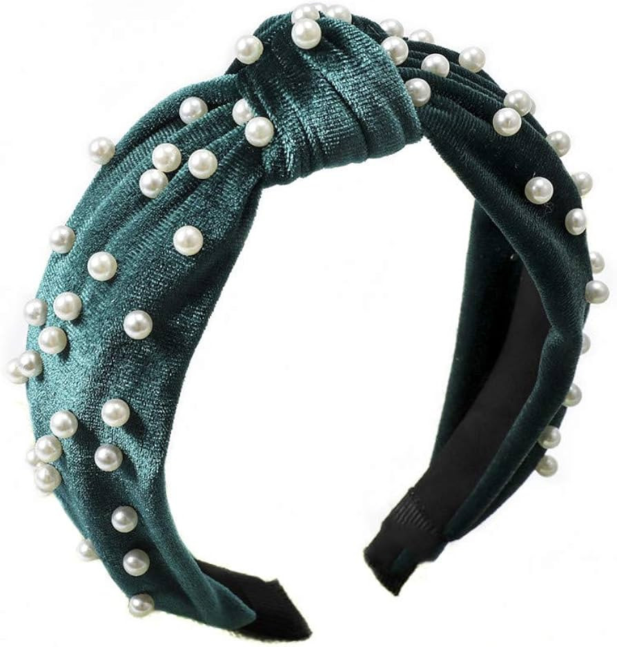 LYDZTION Headbands for Women Pearl Headbands - 1PCS Twisted Faux Pearl Velvet Headband Elegant Bl... | Amazon (US)
