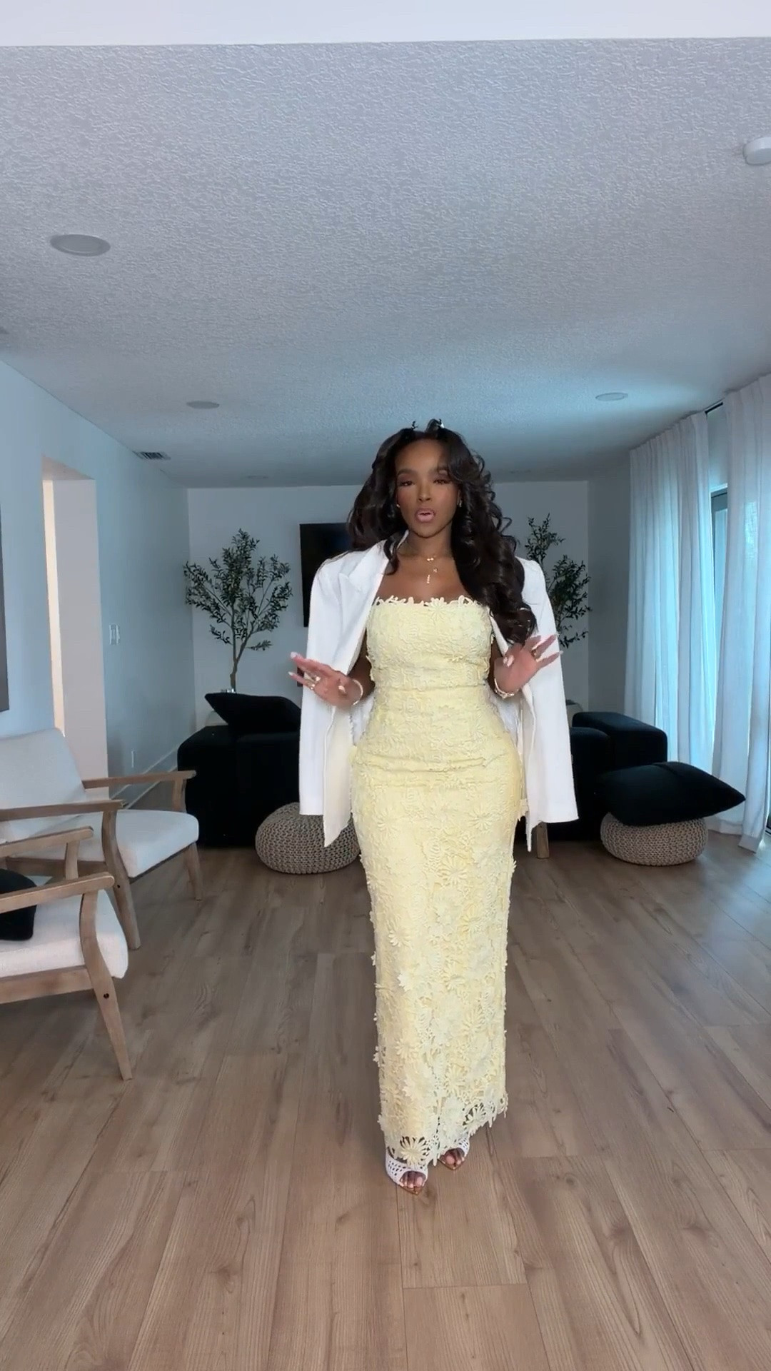This soft butter yellow moment feels so rich and feminine 💛✨

The textured floral detail paired with the clean white blazer gives expensive-looking elegance without feeling overdone. A perfect balance of classy, polished, and summer-ready — the kind of dress that instantly makes you feel confident the second you put it on.

Perfect for bridal showers, summer dinners, vacation nights, brunch, baby showers, graduation celebrations, and elevated daytime events.

5’4 | 140LBS | 34D-27-40 | size small or 4

Butter yellow dress, feminine summer outfit, classy dress outfit, bridal shower dress, elegant vacation outfit, luxury inspired fashion, chic event dress, soft girl aesthetic, elevated summer style, romantic dress outfit, wedding guest inspo, polished feminine look

Follow me on Instagram and YouTube @kirasfashionfinds

#LTKgrwm #LTKootd #LTKvlog
