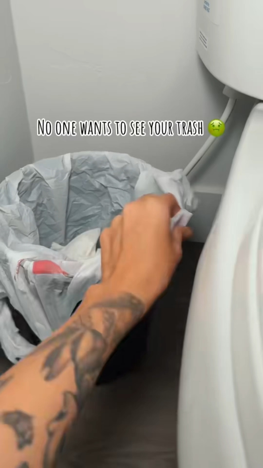 Upgrade your bathroom with this motion sensor trash can that is also aesthetically pleasing! #bathroom #bathroomupgrade #bathroommakeover #trashcan