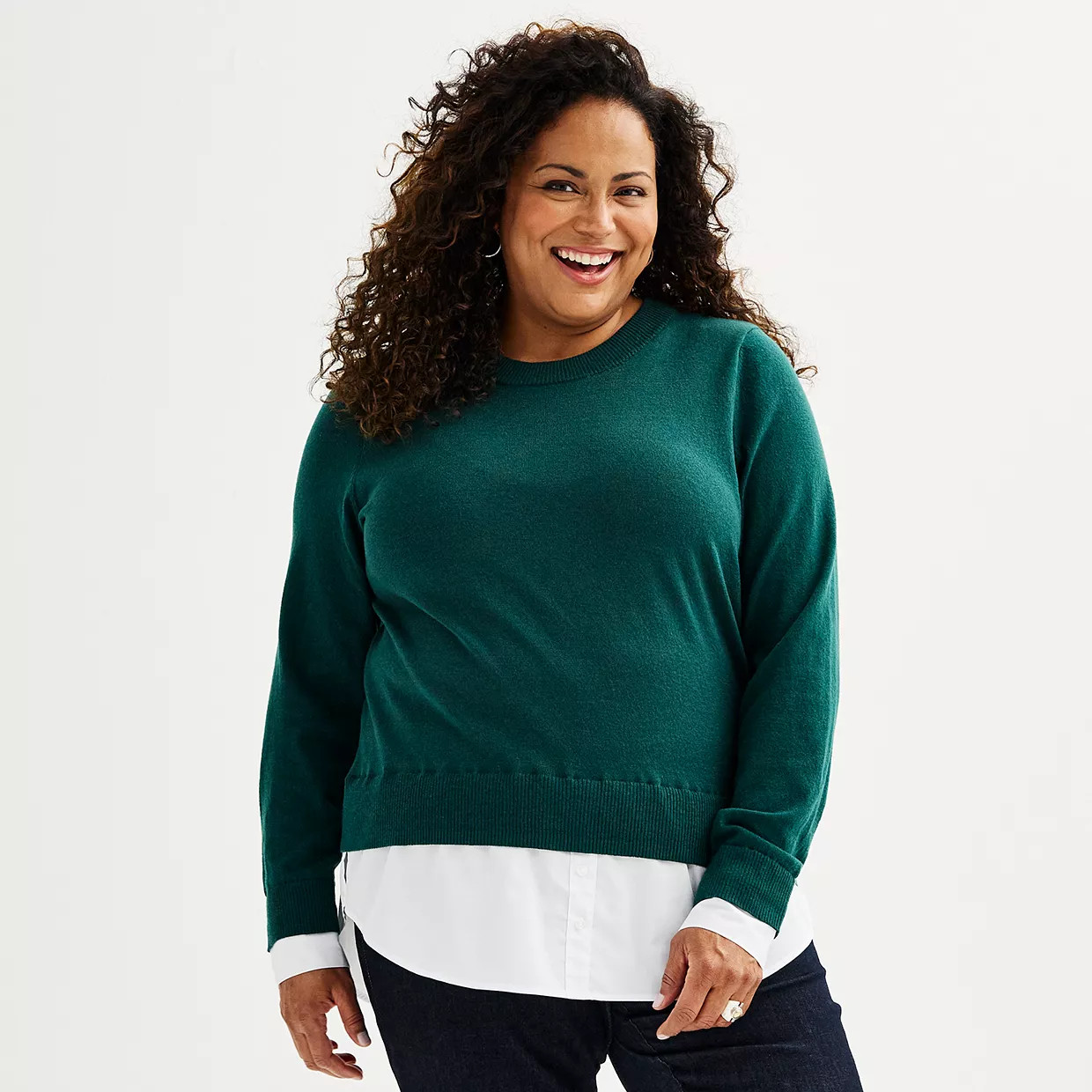 Plus Size Croft & Barrow® Crewneck Twofer Sweater | Kohl's