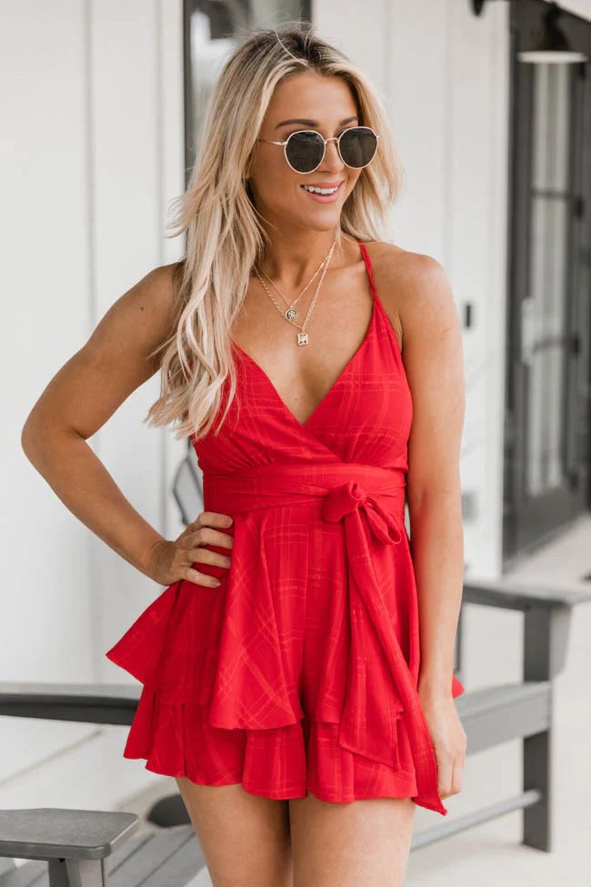 Delightfully In Love Red Dress Romper | Pink Lily
