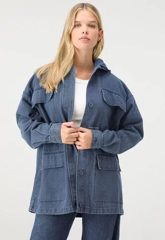 Jaqueta Parka Jeans Forever 21 Capuz Azul | Dafiti (BR)