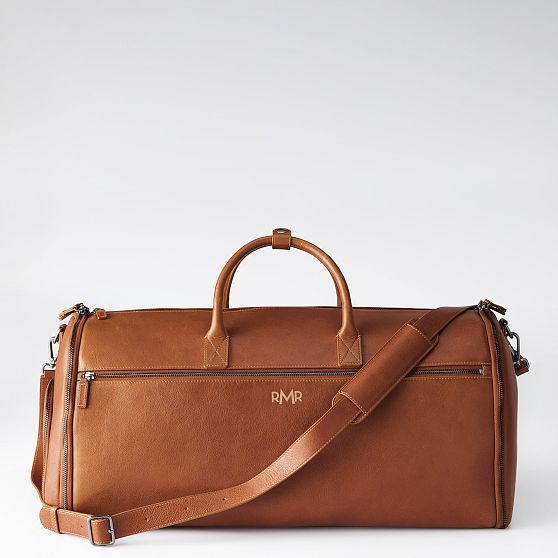 Carson Leather 2-in-1 Garment Bag, Brown | Mark and Graham