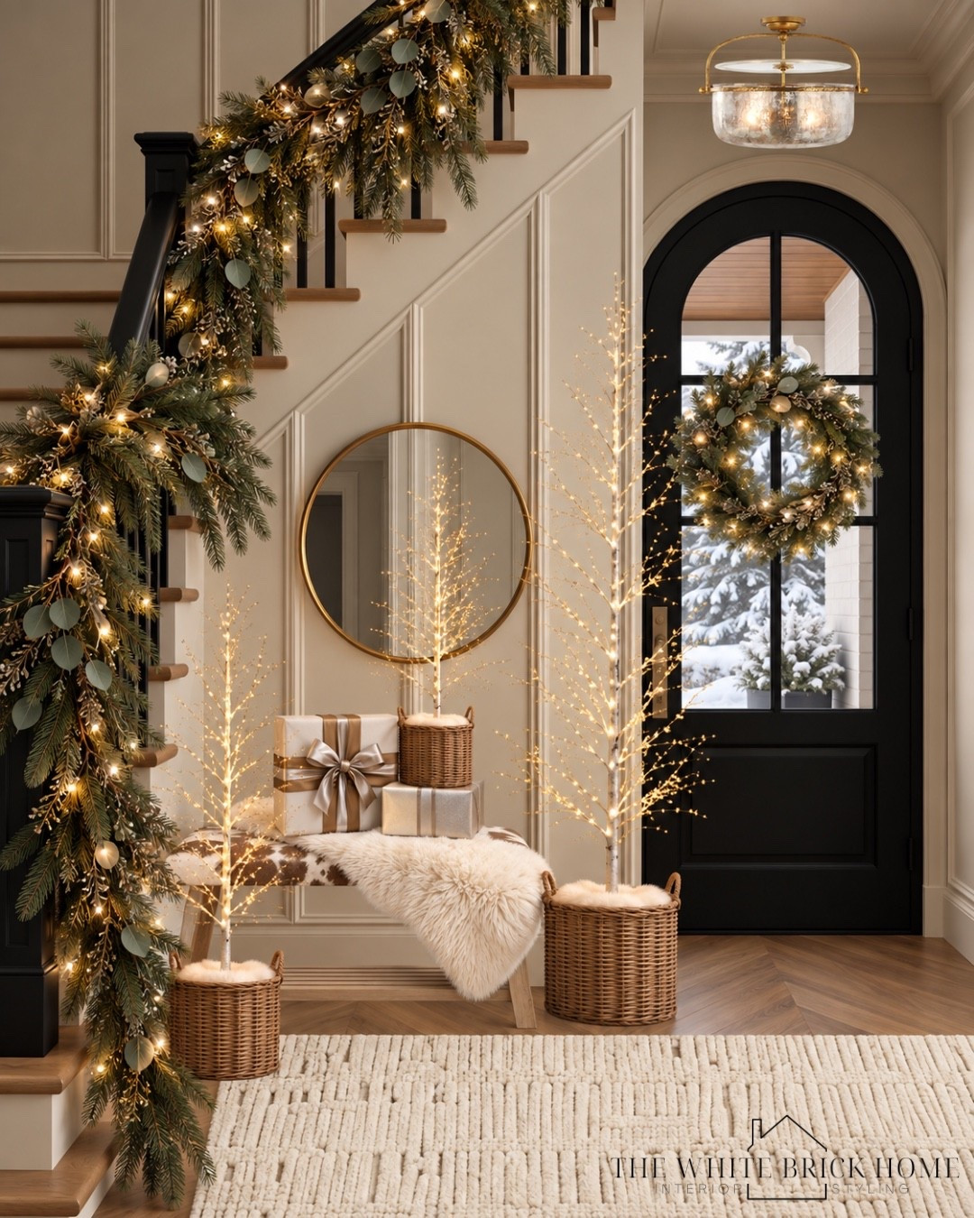 A warm, warm elevated holiday entryway where timeless traditions meets cozy Christmas. 

Christmas, Christmas foyer, garland, wall mirror, wreath, indoor holiday decor, entryway, entryway decor, area rug, home decor, Christmas decorations, holiday, holiday decoration, holiday wreath, faux tree, area rug for foyer, flush mount light, pottery barn, pottery barn Christmas, Christmas decor pottery barn, indoors tree, Christmas tree, Christmas tree decor #homedecor #christmas decor #potterybarn #potterybarndecor #homedesign #foyer