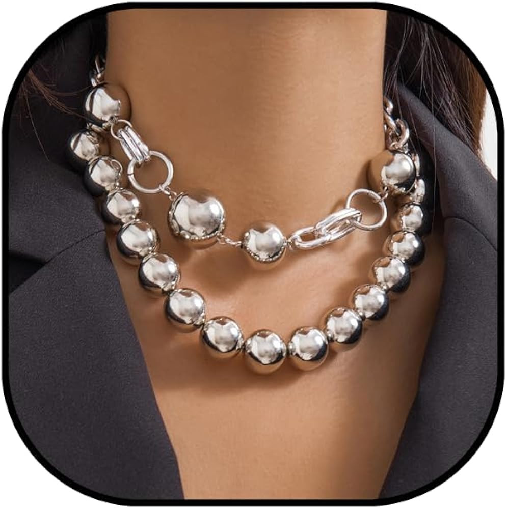 Chunky Ball Necklace for Women Ball Choker Necklace Large Exaggerated Chunky Chain Jewelry | Amazon (US)