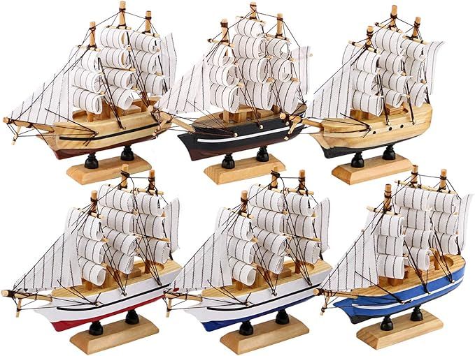 dedoot Wooden Sailboat 6 Pack Miniature Sailboat Model Ship Nautical Decor Tabletop Decorative Or... | Amazon (US)