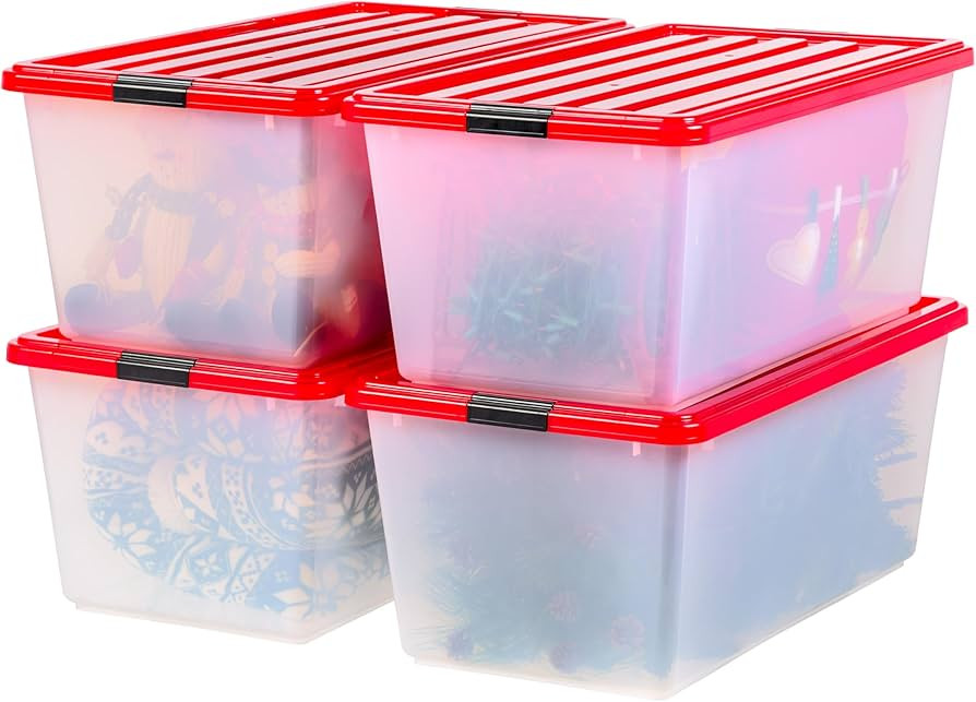 IRIS USA 91 Qt/22.75 Gal Stackable Nestable Plastic Christmas Storage Bins Organizer with Lids an... | Amazon (US)
